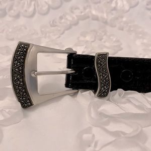 Judith Jack Vintage Marcasite Genuine Leather Black Mock Croc Belt USA Small